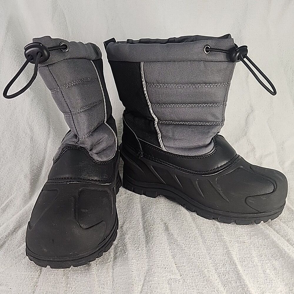 Boots Kid 3 Itasca Insulated Waterproof Canvas & Rubber Winter Snow Grey & Black
